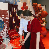 Velvet toast 2021 New temperament bride wine red winter wedding long slim back engagement dress