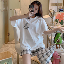 Cotton pajamas womens summer short-sleeved shorts thin 2021 New Net red hot print home clothes two-piece set