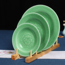 Celadon peony tableware set 6-10 inch deep plate round dish plate ceramic soup pot home flat plate