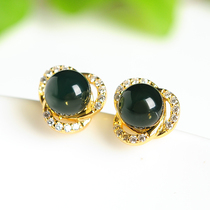 925 silver inlaid sapphire bead stud earrings Fashion simple womens natural amber bead earring ribbon certificate