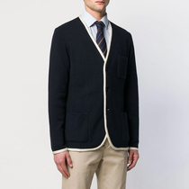 Italian aristocratic style white-edged pure cotton knitted texture woven horn button cardigan