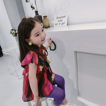 Girls New Short Sleeve Shirt Baby Cotton Silk Doll Shirt Irregular Color Contrast Shirt Top 8669