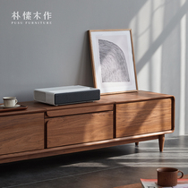 Plain wood for laser TV cabinet solid wood modern minimalist black walnuts living-room floor telescopic projector ground floor