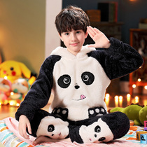  Boy Panda childrens pajamas Baby spring autumn and winter home clothes Coral velvet super cute cute big fat childrens suit