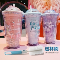Water cup glass with straw simple ins fresh Korean version of Mori cute girl Cup Net red day student