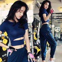 Yoga conserved female short sleeve net red expats slim fit and tight fit gym gym gym gym running tracksuit Two sets