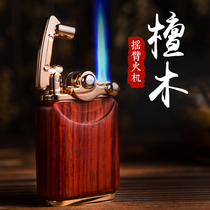 High-grade retro rocker arm inflatable lighter windproof creative personality tide blue flame straight for men sandalwood custom lighter