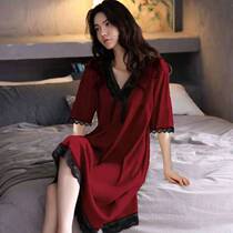 High-end Sexy Sleeping Dress Woman Summer Spring Autumn New 100% Pure Cotton Long Short Sleeve Overknee Big Code Loose Fat Sister Sleepwear