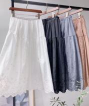 2022 spring new cotton linen dress Arts and women Embroidered Flowers Pure Cotton Half Body Dress Easy lace A-character dress