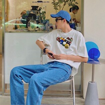 Drew smiley face cartoon billiards tide card FOG high street trend loose Joker cotton simple men and women short sleeve t-shirt