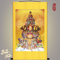 Wei Tuo Bodhisattva Buddha Statue portrait Tianmu landscape Land painting Buddhist temple guardian hanging painting Silk painting Scroll painting