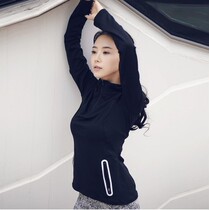 Night running reflective long sleeve sports fitness T-shirt quick-drying jacket fitness top yoga pullover slim zipper double