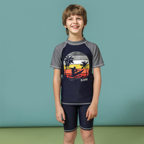 Blowind Childrens swimsuit Boys Sunscreen anti-UV short sleeve Hawaiian Ocean Wind split swimsuit vacation