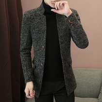 Autumn new windbreaker men Korean version of long wool handsome fashion casual Joker collar men's woolen coat