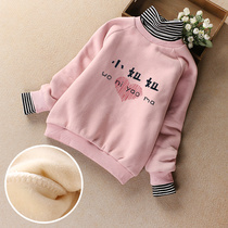 Girl clothes plus velvet 2021 new primary school students thick base shirt children autumn and winter women big children warm coat