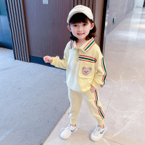 Girl autumn set 2021 new small children leisure webbing sports two-piece set female baby spring and autumn foreign atmosphere