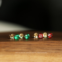 Strong push Joker base is not easy to allergic color retention American 14k bag gold emerald white zircon four claw earrings