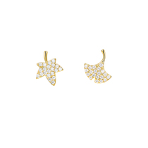 HeyJewel Le Loup Leaf Series Crystal Diamond Maple Leaf Ginkgo Leaf Asymmetric Commuter Stud Earrings Spot