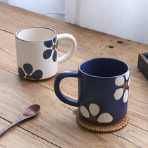 Japanese rough pottery retro small flower mug simple creative breakfast cup milk Oatmeal cup household water Cup