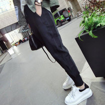 Tide brand Harlem pants womens autumn and winter 2021 chic skinny pants black sports pants elastic pants casual pants