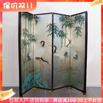 Songhe hand-painted lacquer painting folding flower and bird screen Chinese-style folding screen painted partition hotel gold foil decorative painting background wall