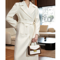 Brahma white cashmere coat women 2021 autumn and winter new knee long high-end temperament cashmere wool coat