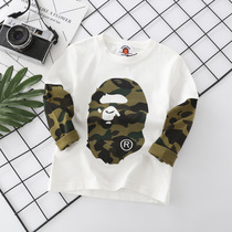 Japanese Tide Brand bape Children Autumn Apes Head Childrens Wear Fake Two Long Sleeve T-Shirt Men and Womens Blouse base shirt