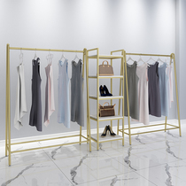 Simple clothing store display rack Floor-to-ceiling hanger Golden clothing rack Light luxury womens clothing store shelf display rack