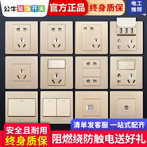 Bull switch socket Household champagne gold switch Wall type 86 concealed with 5 five-hole porous panel