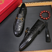 2021 summer new crocodile pattern British small leather shoes mens casual breathable pointed lazy shoes trend Beanie shoes