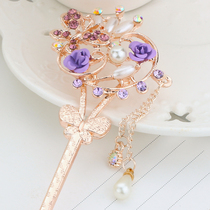 Vintage classical hairpin bridal headdress wild diamond-set tassel Step-swaying ancient style hairpin plate hair jewelry hairpin