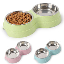 Pet Bowl Dog Food Water Feeder Dish Cat Feeding Double Bowls