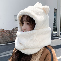 Warm Korean winter bear ear hat scarf one female autumn and winter wild cute cycling plush tide