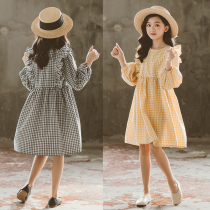 Girl dress foreign style middle child autumn dress 2021 New Korean lace lattice dress Net Red children princess dress
