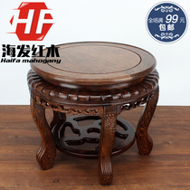 Redwood round bonsai vase flower stand flower a few ornaments strange stone teapot blue and white porcelain fish tank base carved tiger head