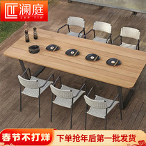 Outdoor table and chair combination courtyard leisure villa hotel outdoor model room soft decoration anti-corrosion wood table and chair set