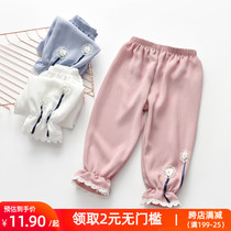 Girls cotton linen breathable mosquito pants 2020 new small childrens trousers thin baby loose lace pants