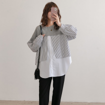 Pregnancy Woman Dress Spring Autumn Shirt Blouses Long Sleeves Casual Trendy Clothing Style Lining Easy to splice Korean version Striped New