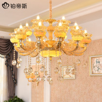 Villa crystal chandelier European zinc alloy natural jade chandelier compound building living room lamp restaurant luxury lamps