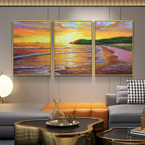 Triple Oil Painting Living Room Background Wall Hanging Painting Hand-painted Oil Painting Offshore Wind Landscape Painting Handmade Nordic Style Fall Sunset