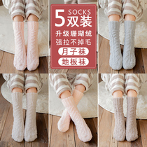 Thick socks womens autumn and winter thickened velvet coral fleece moon socks winter postpartum mid-tube socks floor socks warm socks