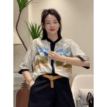Xi charm Zhao Yanlis small shop Luo Ni Weiqi oil painting pony chiffon shirt 6-18 slim comfortable simple and versatile