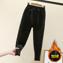 Girls plus velvet pants thickened one gold velvet childrens black trousers big children wear foreign sports pants autumn and winter