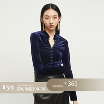 Z bosss retro palace windy with charming texture long sleeve female solid cut Korean velvet retro blouse