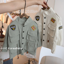 Baby mid-length small windbreaker jacket Korean childrens clothing 2021 autumn new mens and womens childrens cotton washed jacket