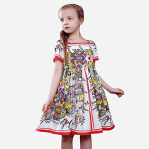 Girls summer short-sleeved cotton printed princess dresses