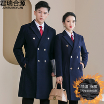 Woolen coat womens long winter business front desk overalls woolen jacket mens Korean version of cotton double-breasted