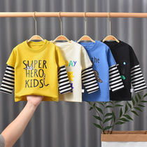 Childrens T-shirt Long sleeve spring baby foreign style top Boy fake two-piece base shirt Spring and autumn thin childrens childrens clothing