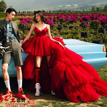 Studio themed clothing new couple wrote real wedding travel beach outdoor beach view street shoot short after long red dress