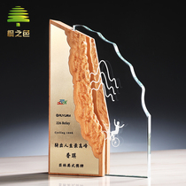Crystal trophy custom award Souvenir Solid wood mountain stream lettering production wooden medal award